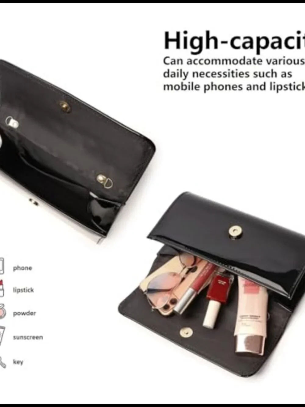 Patent Leather Envelope Clutch Detachable Chain Evening Bag Wedding Party